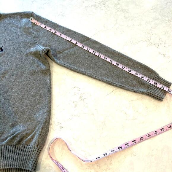 Polo Ralph Lauren Quarter Zip Cotton Sweater Gray and Navy Size Medium - Picture 9 of 11